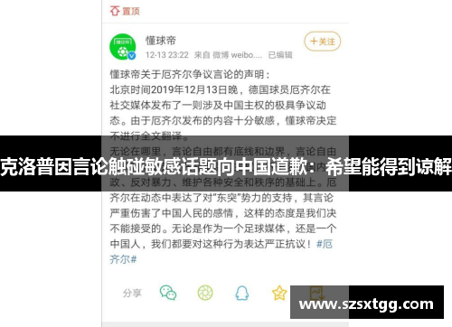 克洛普因言论触碰敏感话题向中国道歉：希望能得到谅解